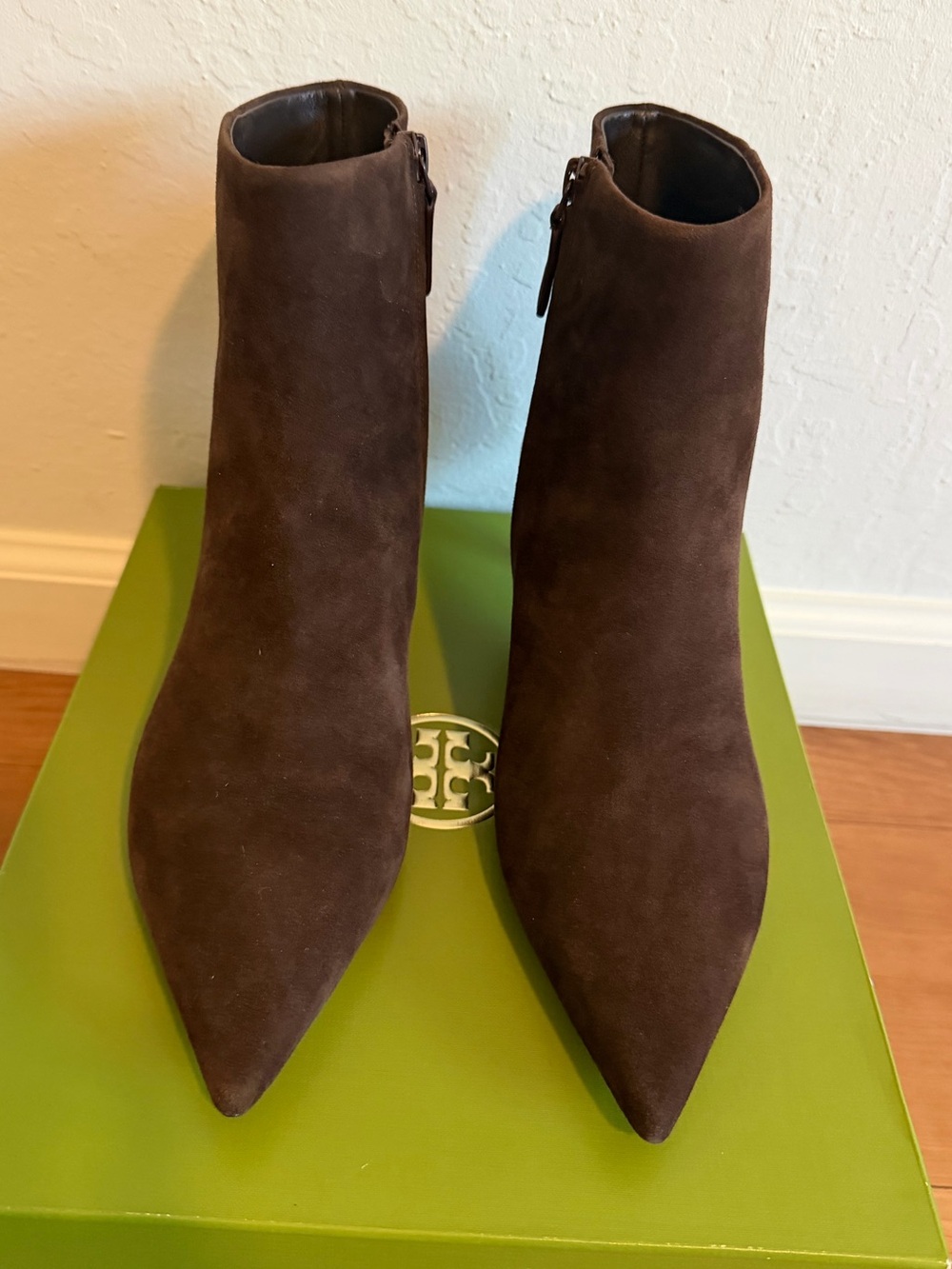 Tory Burch Dark Brown Suede Pointed Ankle Booties